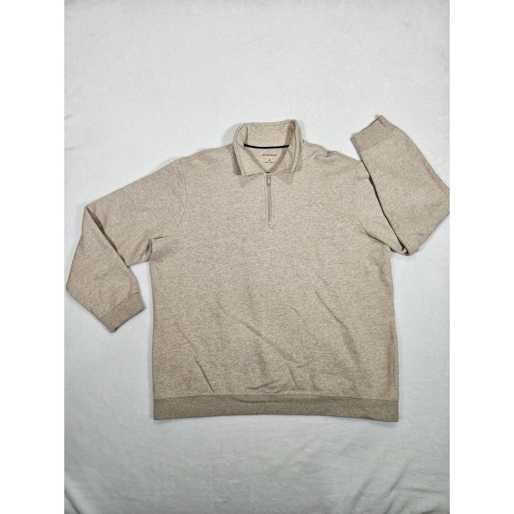 Croft & Barrow Sweater Men XL Beige Long Sleeve Quarter Zip Casual Collared Mens